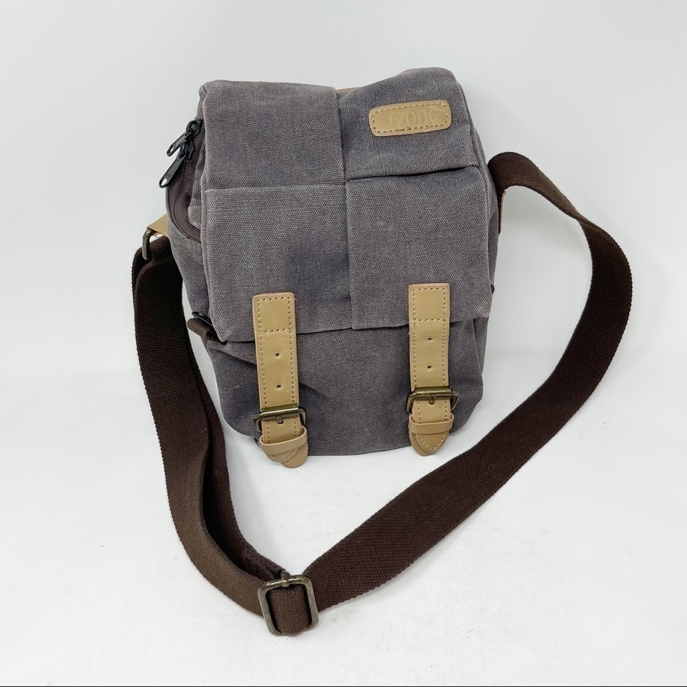 S-ZONE Brown Canvas Crossbody Bag Camera Bag Lunch Bag Magnetic Closure